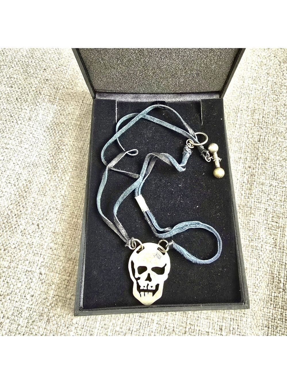 NEW! Juicy Couture Sterling Silver Black Leather Skull Pendant Necklace